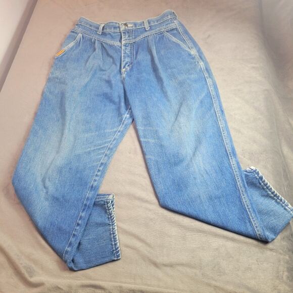 Vintage Gitano Jeans Womens Size 16 Short Blue High Rise Barrel Leg Rigid Denim - Picture 1 of 15